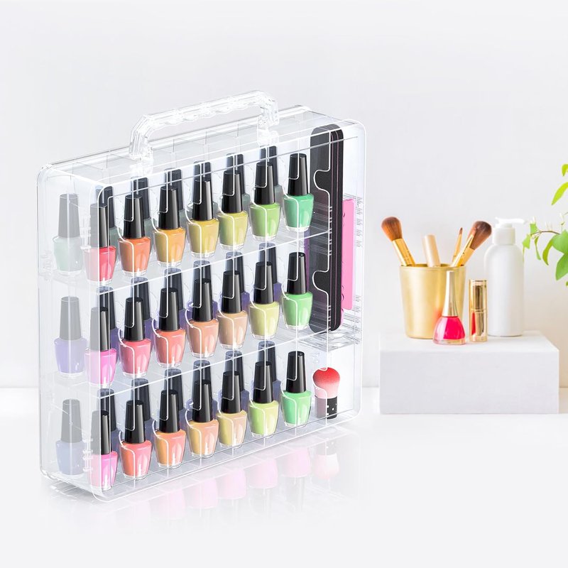 Portable Nail Polish Organizer - 48 Bottle Clear Holder with Adjustable Divider | Double-Sided Storage Case for Nail Techs