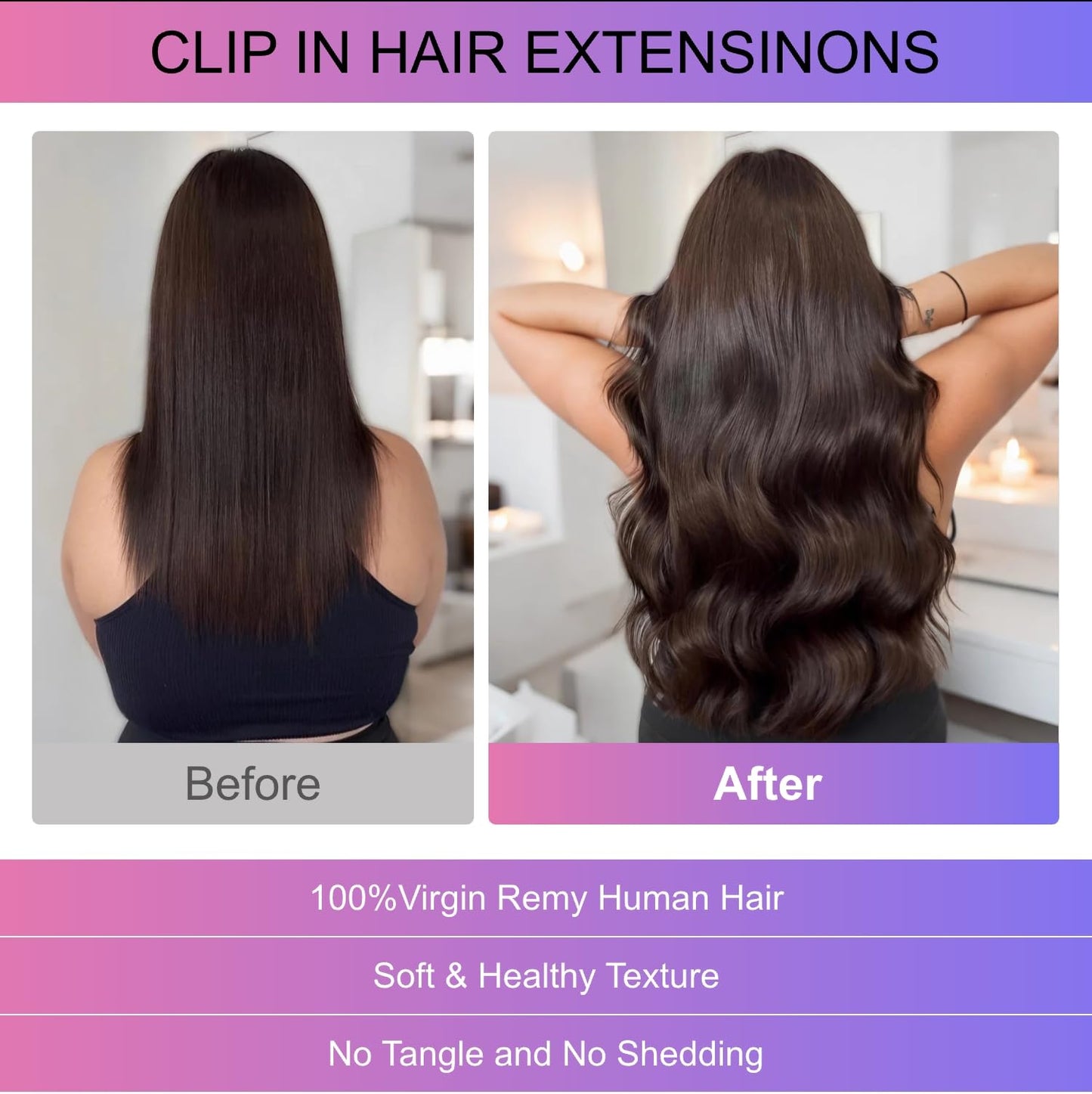 MEYOFUN Dark Brown Clip in Hair Extensions, 2 Dark Brown Hair Extensions Real Human Hair, Invisible Seamless Remy Human Hair Clip Extensions for Women 8pcs Per Set with Double Weft 20 Inch 105g