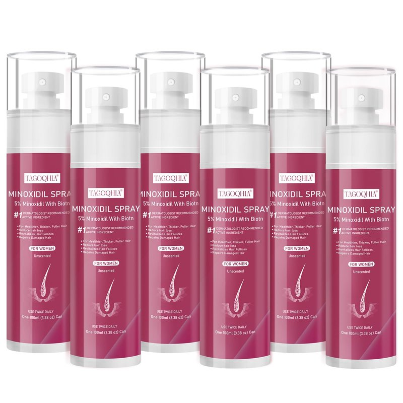 5% Minoxidil for Women Hair Regrowth Spray, hers hair regrowth treatment Infused with Biotin, Extra Strength Treatment to Combat Hair Loss and Thinning, 6 Bottles(100 Ml)
