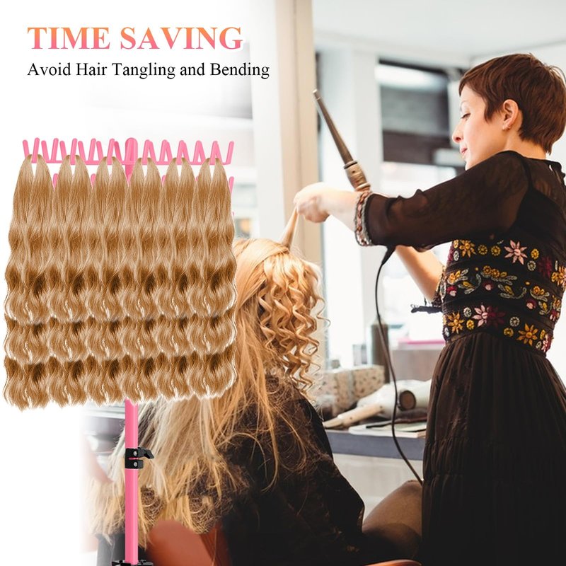 JANMPASK Braiding Hair Rack Height Adjustable 144 Pegs Braiding Rack Hair Extension Holder with Hair Braid Tools, Easy to Assemble (pink)