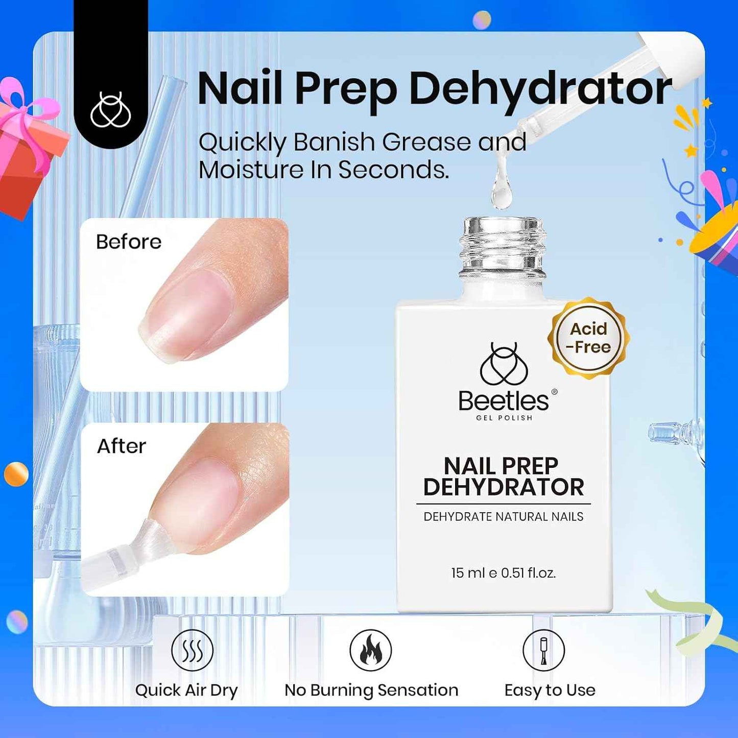 Beetles Gel Nail Kit – Short Square Apex Tips & 15ml Dehydrator & Primer Set