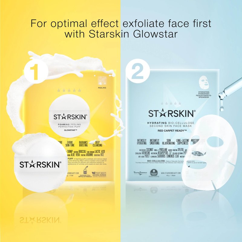 STARSKIN Hydrating Face Mask, Bio-Cellulose & Probiotics, 3+1 Pack, Deep Hydration & Nourishing, Revitalizing & Anti-Aging, Glass Skin, Cooling, Moisturizing, Korean Face Mask, Red Carpet Ready