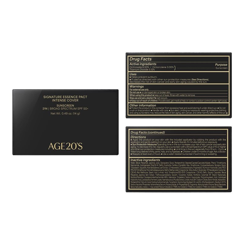 AGE20'S Signature Essence Pact SPF 50+ - Cream Foundation with Dewy Finish | 21N Vanilla | Natural Coverage