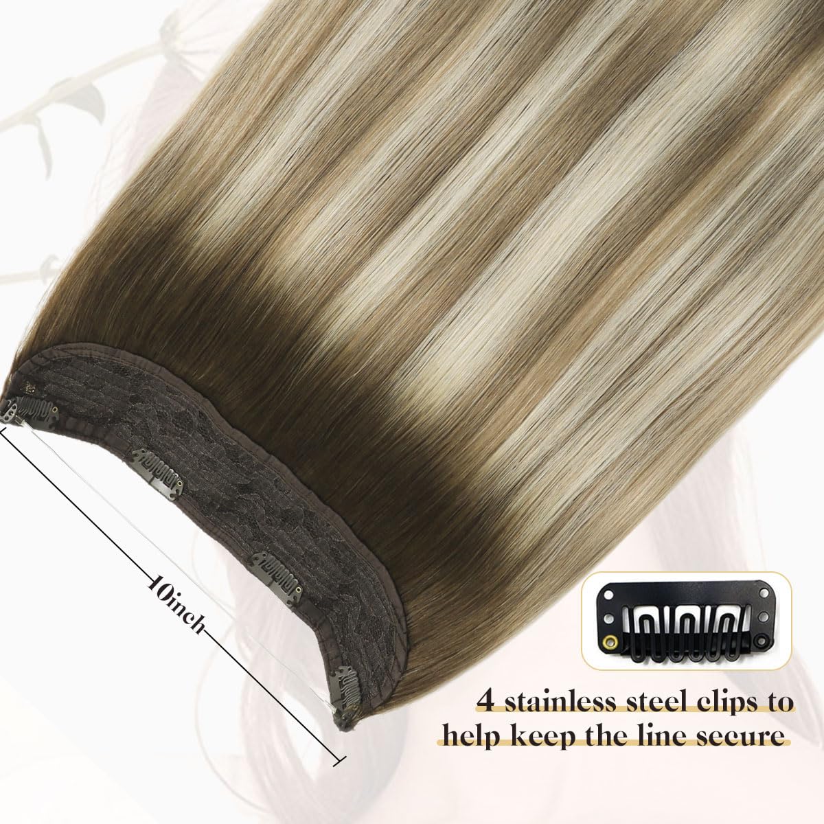 Sindra Wire Hair Extensions Real Human Hair 3/8/22 Balayage Walnut Brown to Light Brown With Blonde Invisible Wire Hair Extensions Transparent 14inch 70g Seamless Fish Line Hairpiece for Women