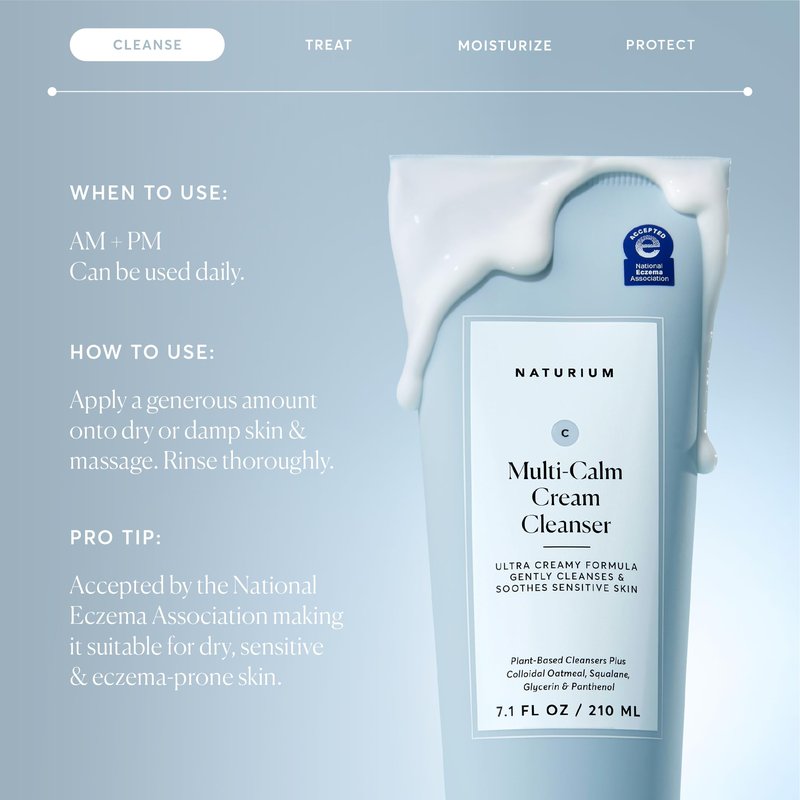 Naturium Multi-Calm Cream Cleanser, Hydrating Face Wash for Eczema-Prone Skin, 210 mL / 7.1 fl oz
