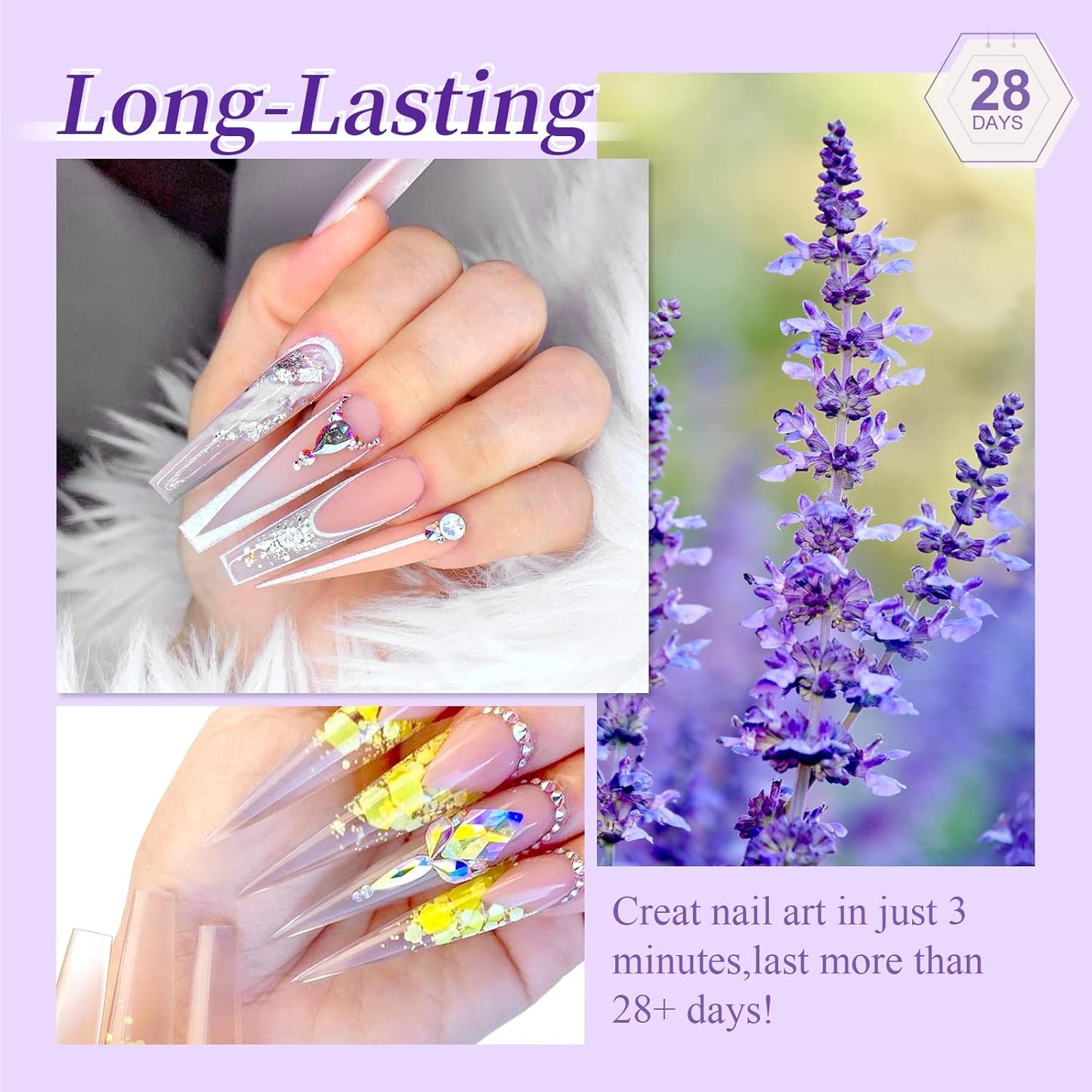 SAVILAND Gel Nail Glue Kit - 2x 15ML Nail Extension Gel for Strong, Clear & Nude Nails | Perfect for DIY Manicures