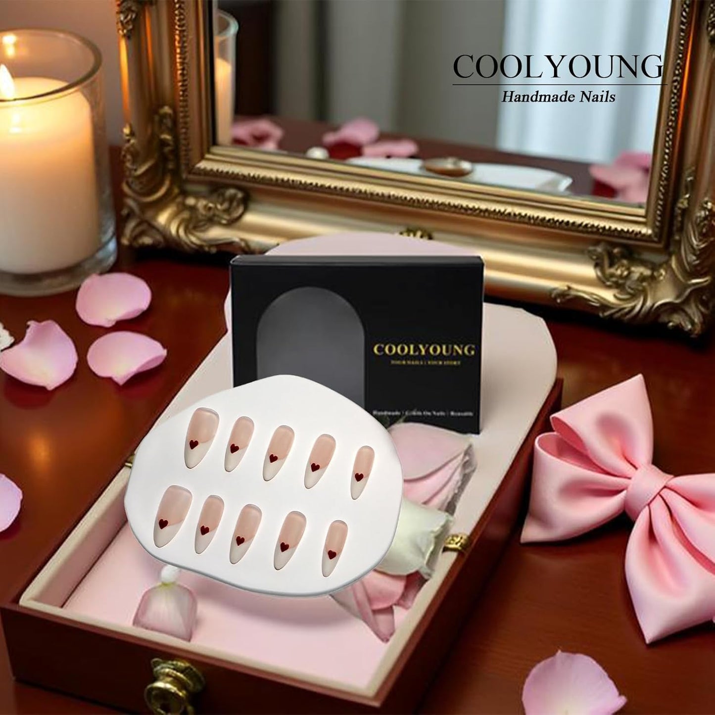 Blue Almond Press-On Nails - 10 PCS Handmade Acrylic Fake Nails for Women