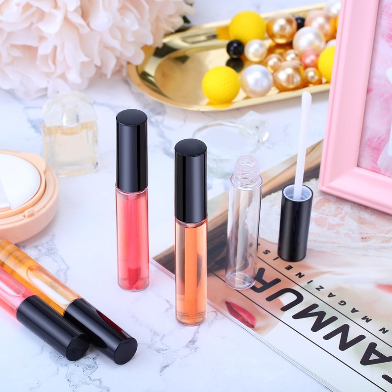 Nuanchu 100 Pcs 10 ml Empty Lip Gloss Tubes, Small Lip Gloss Containers Clear Plastic Mini Refillable Balm Containers Bottles with Wand and Rubber Inserts DIY Makeup