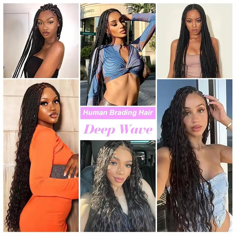 Human Braiding Hair for Boho Braids 18 Inch 120g Deep Wave Bulk Human Hair for Braiding 14A 100% Unprocessed Curly Bulk Bohemian Hair Extensions Natural Color No Weft