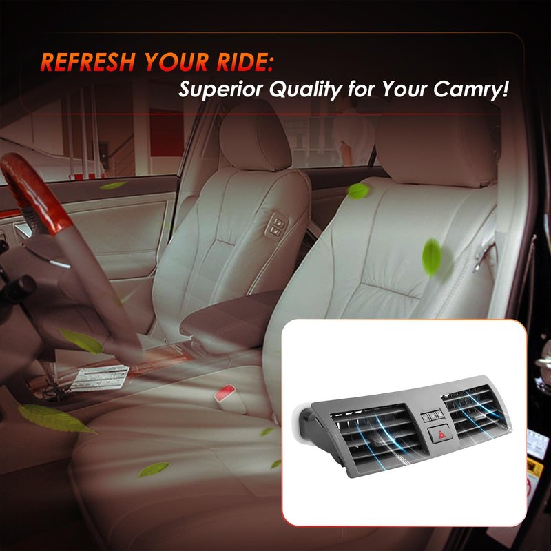 Center Dash A/C Air Vent, Compatible with 2007-2011 Toyota Camry, Console Outlet Insert Grille Panel Trim Cover with Emergency Switch Clock Button, Replaces# 55660-06100