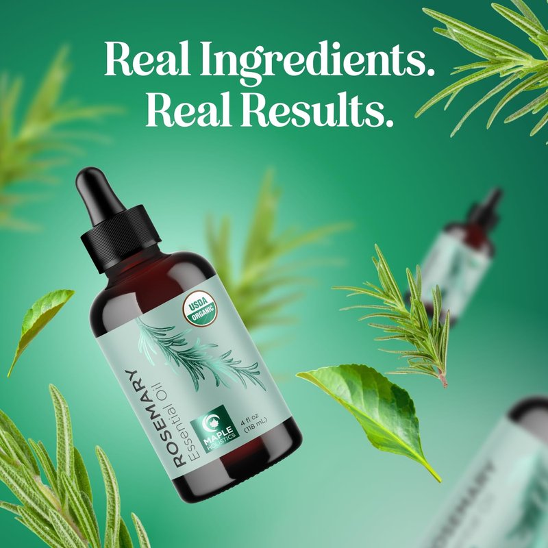 Certified Organic Rosemary Oil for Hair - Extra Large 100% Pure USDA Organic Rosemary Essential Oil for Hair Skin and Nails - Oil for Dry Scalp Treatment and Enhanced Volume and Shine