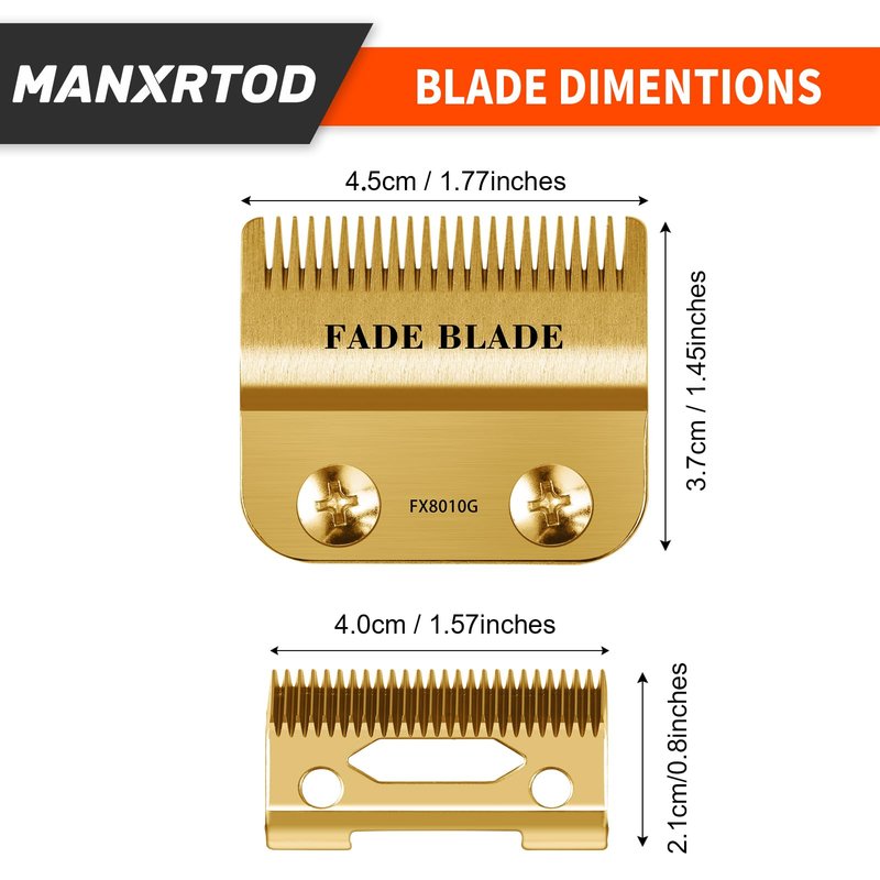 FX8010G Replacement Fade Clipper Blade Fits for BaBylissPRO FX870, FX890, FX825, FX673 Models, Gold Titanium Replacement Blade Compatible with Babyliss Clipper Blades, Gold
