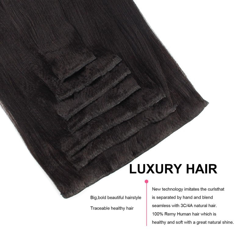 ABH AmazingBeauty Hair Yaki Straight Clip ins Human Hair Extensions for Black Women Natural Black Light Yaki Clip ins 7 Pieces 120 Gram Per Set, 12 Inch