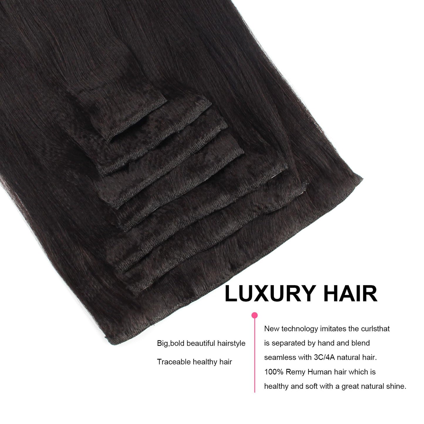 ABH AmazingBeauty Hair Yaki Straight Clip ins Human Hair Extensions for Black Women Natural Black Light Yaki Clip ins 7 Pieces 120 Gram Per Set, 12 Inch