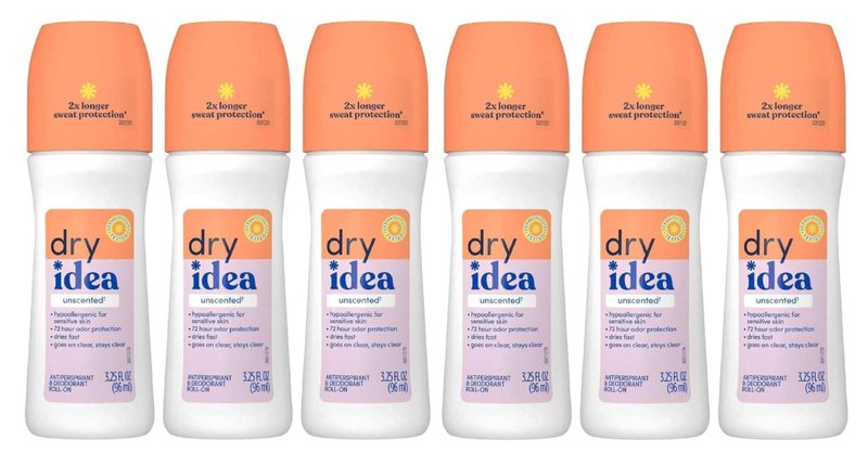 Dry Idea Anti-Perspirant Deodorant Roll-On Unscented 3.25 oz (Pack of 6)