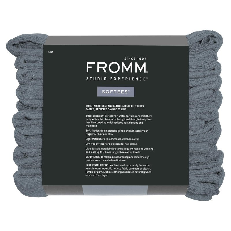 Fromm Softees Microfiber Salon Hair Towels for Hairstylists, Barbers, Spa, Gym in Granite Blue, 16" by 29", 10 Count Perfect Hair Care Towel for Drying Curly, Long, Wavy Hair