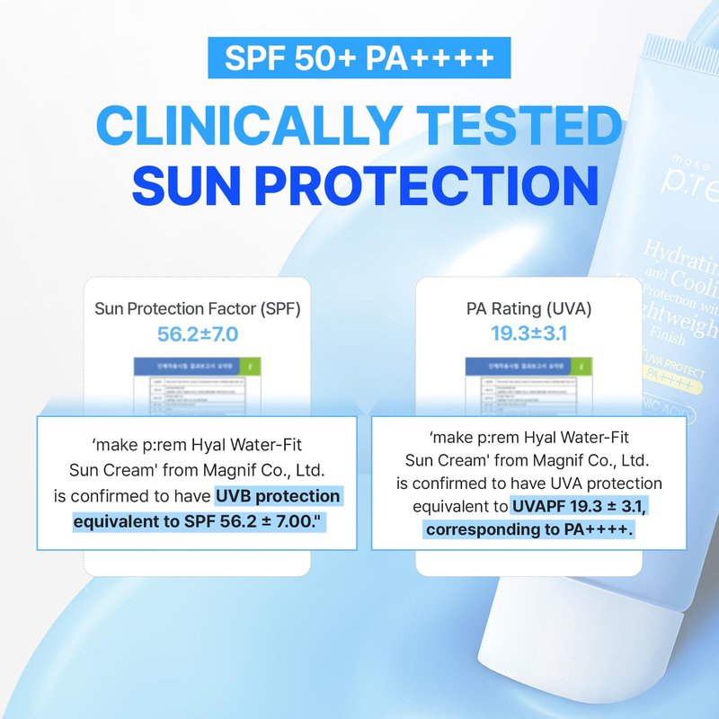 MAKE P:REM Hyal Water-Fit Sunscreen, Law-Irritation Hydrating Face & Body Sunscreen, SPF 50+ PA++++, Korean Sunscreen, 3.38 fl.oz., 100ml