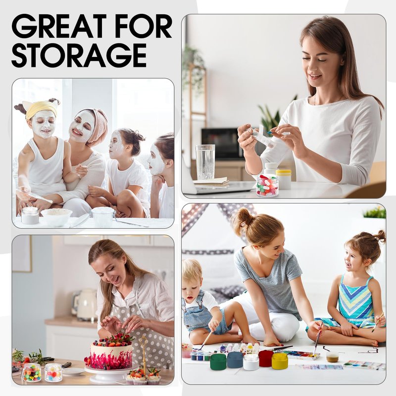 Meanplan 100 Pcs 2 oz Plastic Container Jars Clear Round Cosmetic Container with Lids, Plastic Jars with Screw Lids for Travel Storage, Kitchen Use, DIY Crafts(Black, White, PP)