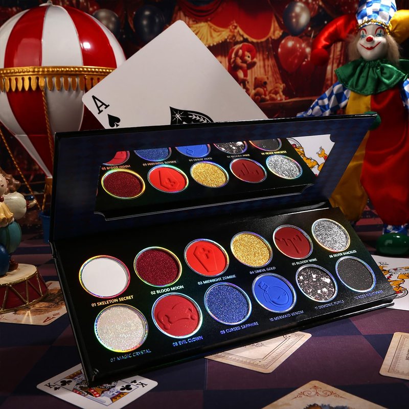 DE'LANCI Red Blue Multichrome Eyeshadow Palette, High Pigment Metallic Silver Shimmer Eyeshadow for Goth, Clown/Joker Smoky Makeup, Longwear Vegan Chameleon Iridescent Black Halloween Cosplay Party