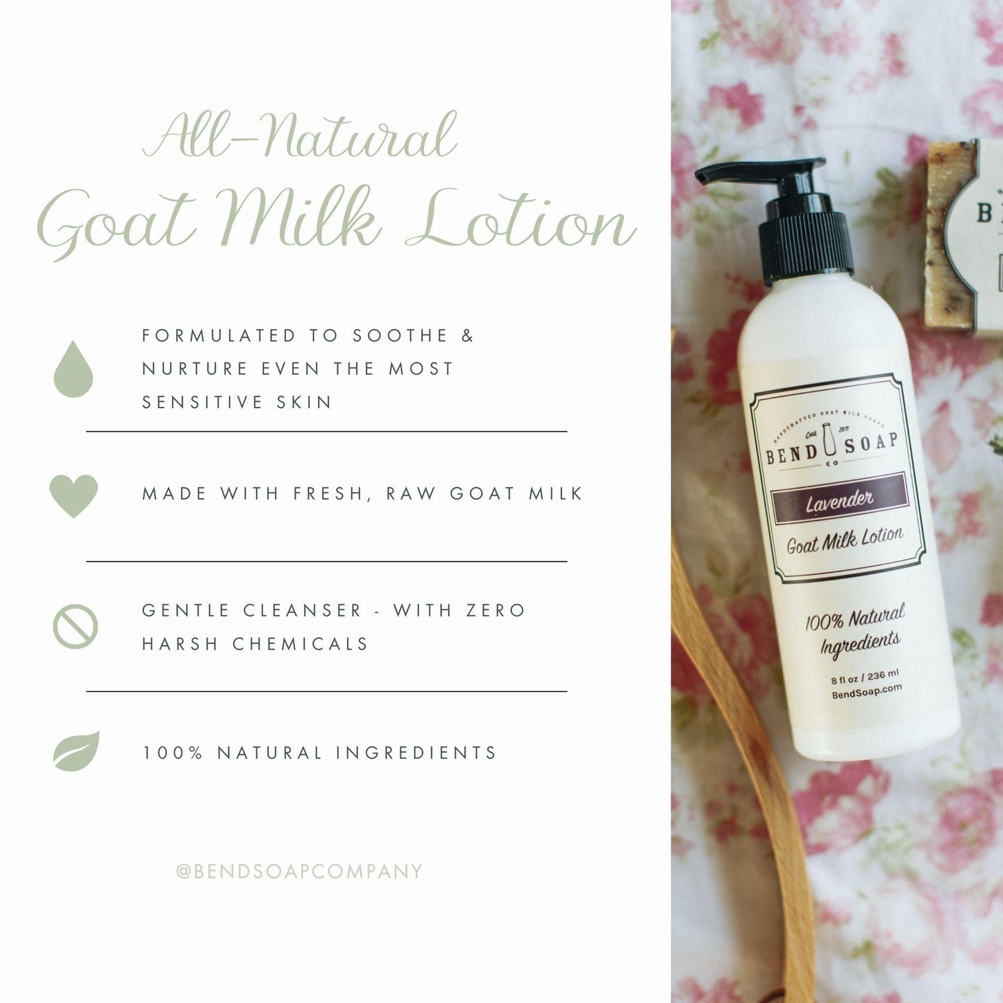Bend Soap Company Unscented Goat Milk Lotion 1-Pack (8oz x 1) - Gentle Formula for Sensitive Skin (Unscented)
