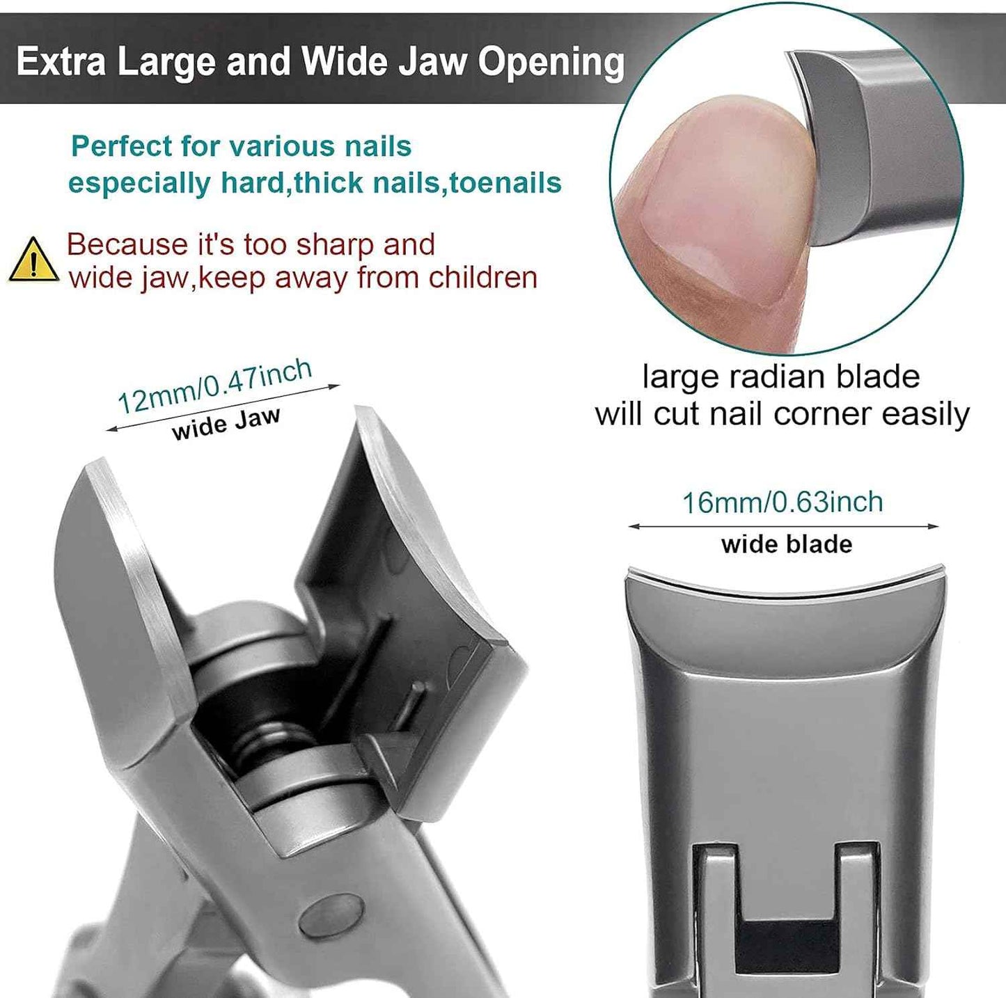 Heavy Duty Wide Jaw Nail Clippers Set - 3 Long Handle Tools for Toenails & Fingernails
