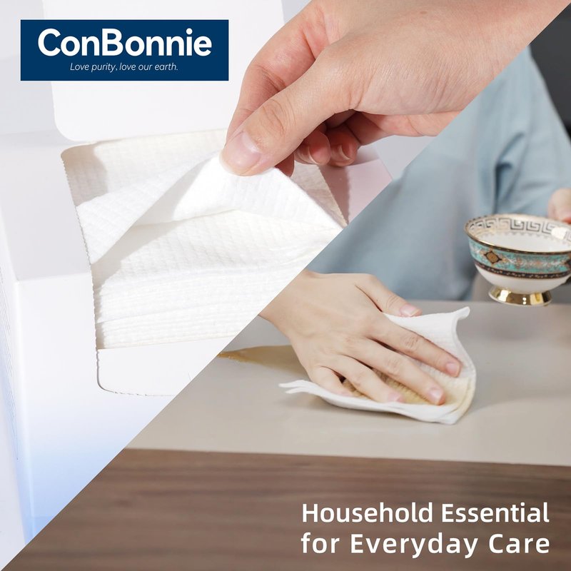 Conbonnie Clean Face Towels XL, 10"×12" Biobased Facial Towels, Disposable Face Towelette, Makeup Remover Dry Wipes, Extra Thick and Soft for Skin Care, Clean Skin, 200 Count (4 Pack)