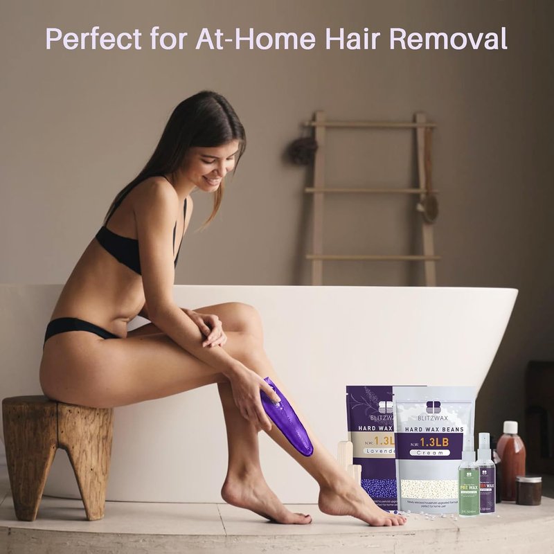 BLITZWAX Hard Wax Beads - Lavender & Cream for Sensitive Skin | 2.6lbs with 30 Sticks & 2 Oils