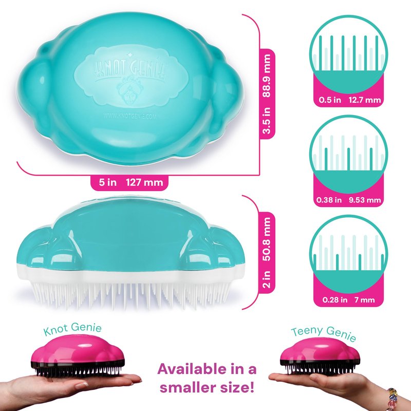 Knot Genie Detangling Hair Brush for Kids (Fairy Pink) | Perfect Detangling Brush for Curly Hair, Gently Separate Tangles, Leaves Hair Smooth and Shiny | The Pain Free Knot Detangler