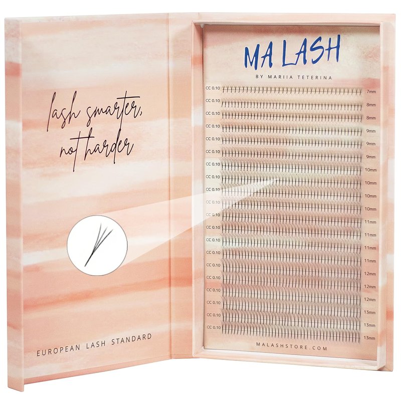 1200 pcs 5D Premade Fans Brown Pecan C Curl 0.07 Mixed Tray 7-13mm by MA LASH - Long Stem Volume Eyelash Extensions (BIG 5D Pecan C 0.07 7-13mm)