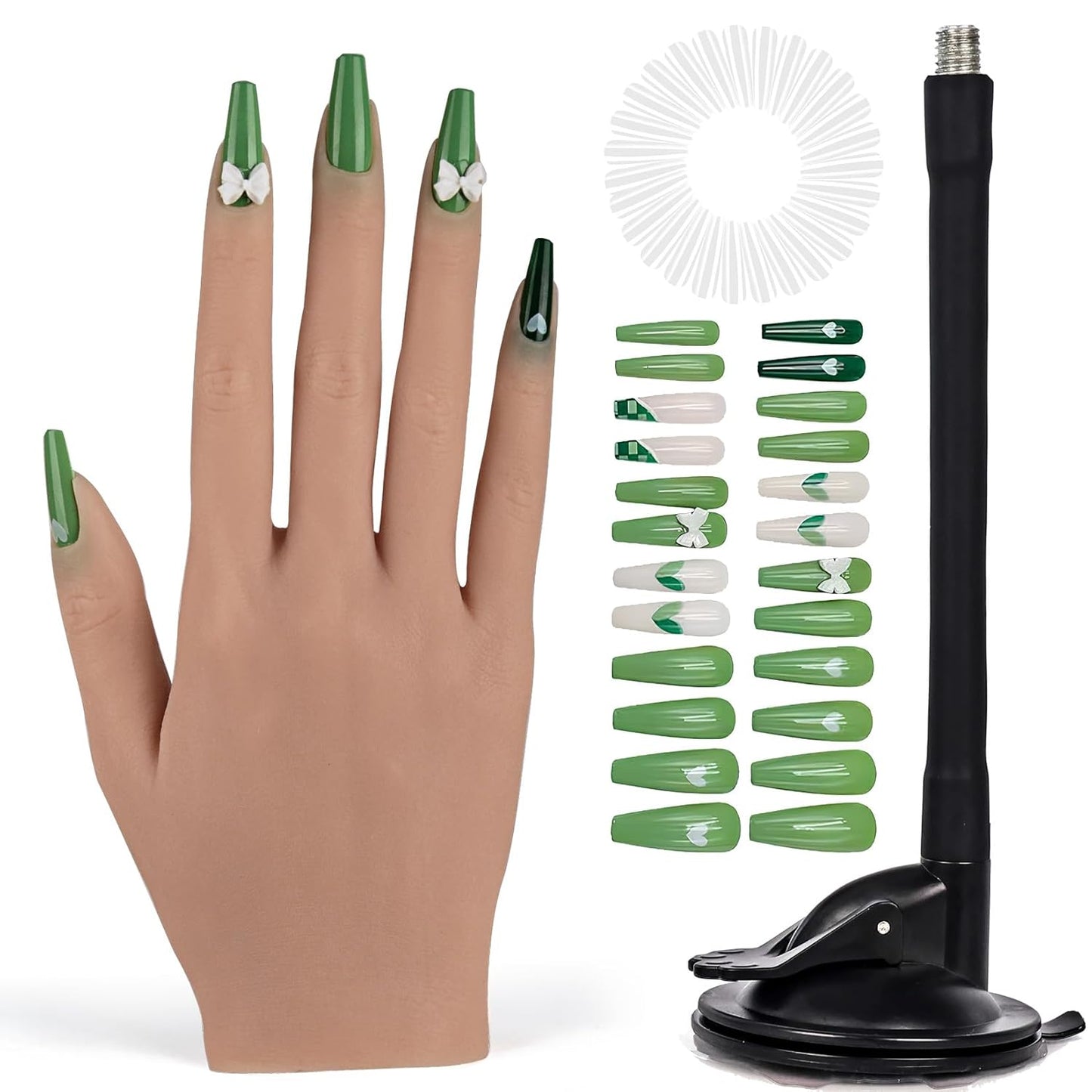 Flexible Silicone Practice Hand for Acrylic Nails with 528 Nail Tips & Stand
