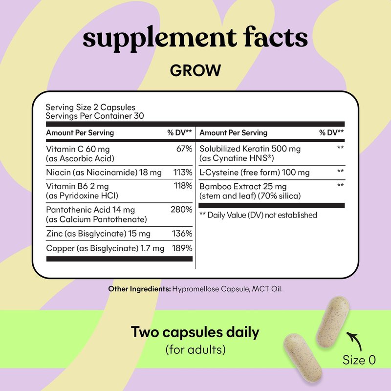Lemme Grow Hair Growth Capsules for Women, Clinically Studied Keratin Complex, Visibly Thicker Hair & Reduced Shedding, Nourish Thinning Hair, Biotin-Free, 30 Count, 30-Day Supply