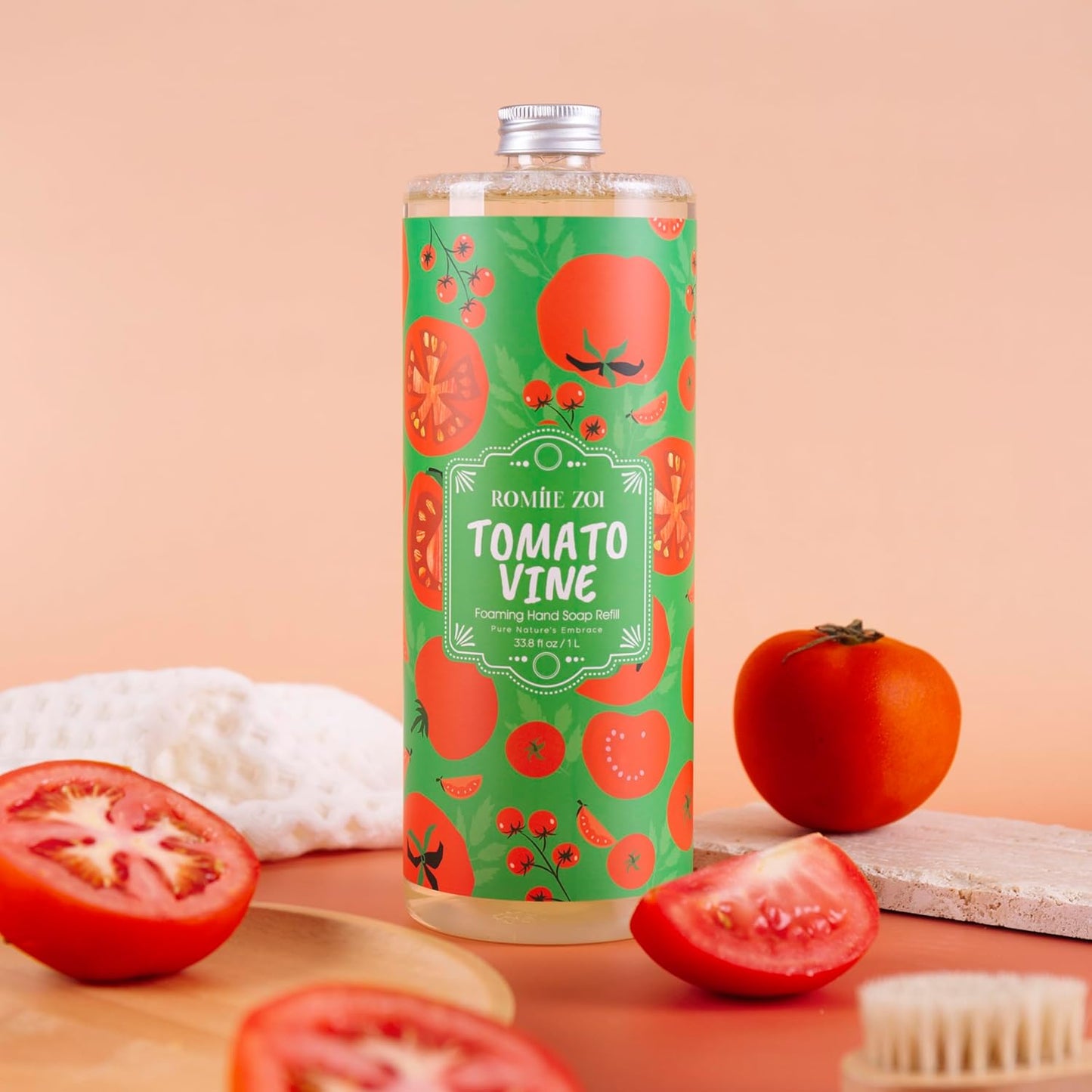 Tomato Vine Foaming Hand Soap Refill Set – 3 Pack (33.8 Fl Oz Each) – Chemical-Free & Moisturizing with Refillable Dispenser for Kitchen & Bathroom
