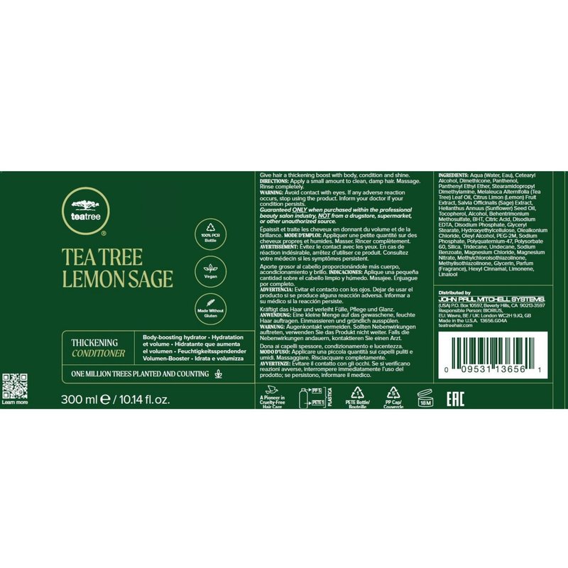 Tea Tree Special Shampoo + Lemon Sage Thickening Conditioner, Builds Body + Boosts Volume, For Fine Hair, 10.14 fl.oz.,Set