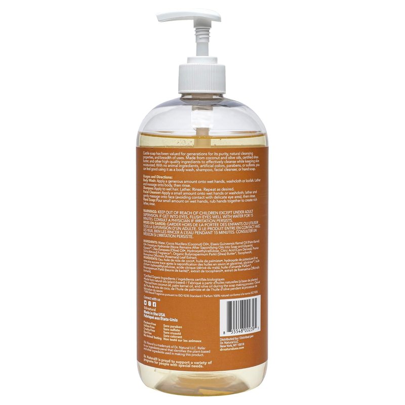 Dr. Natural Castile Liquid Soap - Almond, Sulfate-Free & Cruelty-Free | 2-Pack with Shea Butter & Coconut Oil