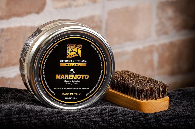Officina Artigiana Milano, Maremoto Shaving Soap 150ml – Luxury Italian artisan wet shaving soap with 46% wellness oils & shea butter – aquatic ozonic marine scent – vegan skincare