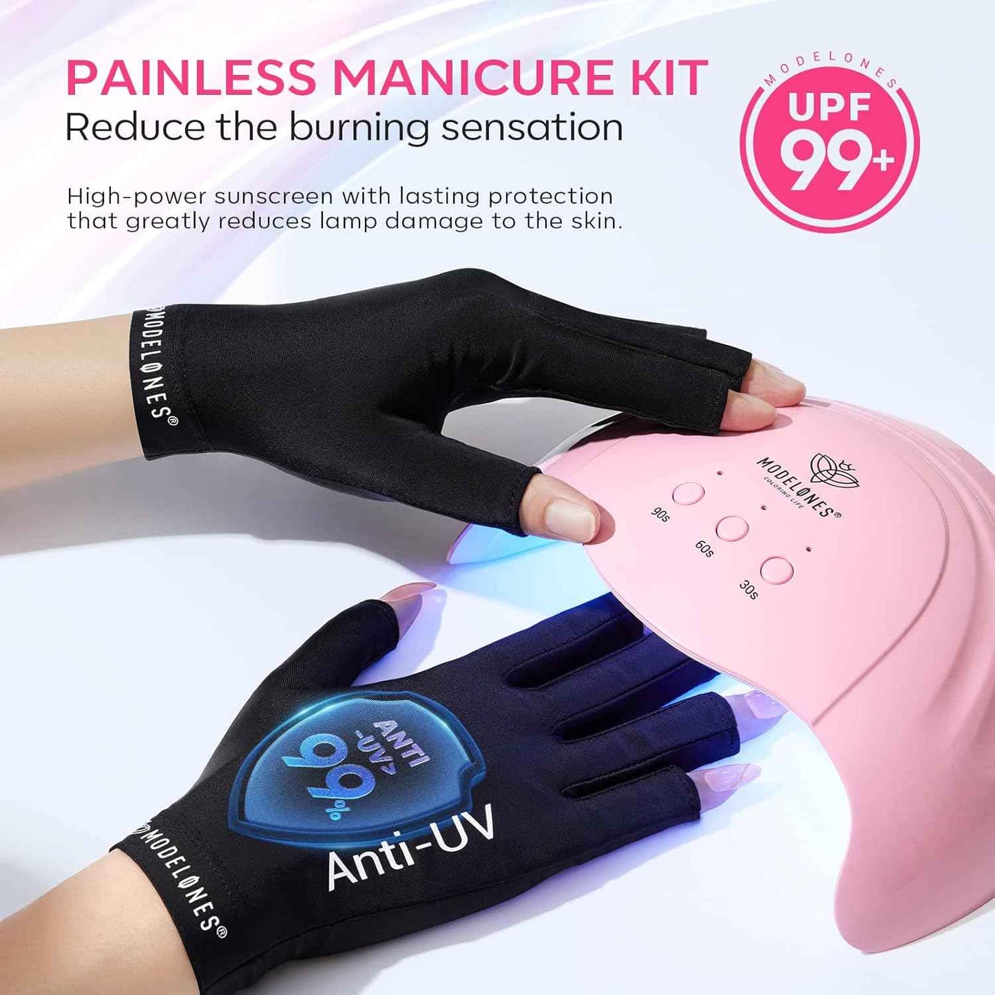 Modelones 48W Gel Nail Lamp & Cordless Nail Drill Set - UV Dryer with 3 Timer Settings & UPF99+ Protection Gloves for Professional Nail Art