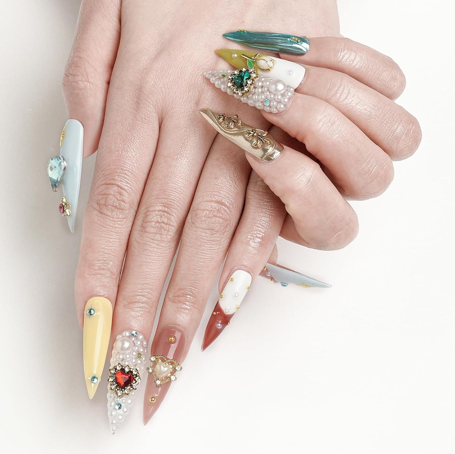 Nude Leopard Handmade Press-On Nails Set - Medium Almond Shape, 10 Pcs with Glue
