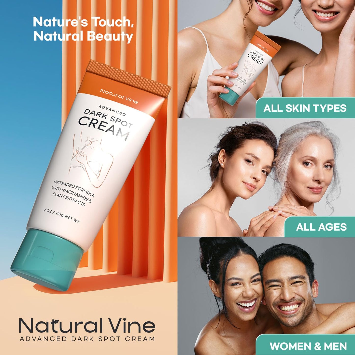 Natural Vine Dark Spot Corrector: Dark Spot Remover for Face and Body - Age Spot Brown Spot Sun Spot Remover Faded Spot Melasma Freckles Correcting - With Niacinamide for Women and Men 60g 2Pcs