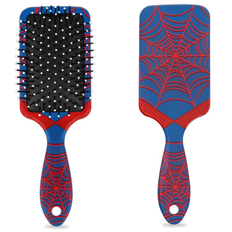 Kids Detangler Hair Brush - Spider Web Blue Design for Boys & Girls | Smooths Wet & Dry Thin, Long, Curly Hair