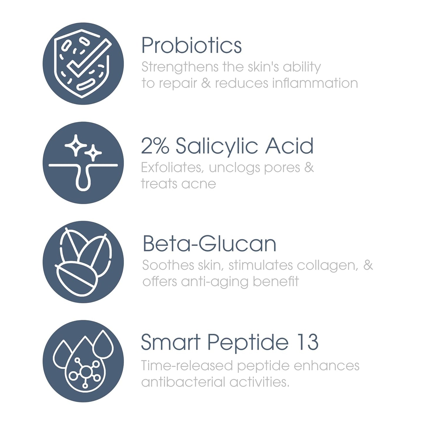 Probiotic Clarifying Cleanser with 2% Salicylic Acid & Peptides - Gentle Foaming Face Wash | 5 oz