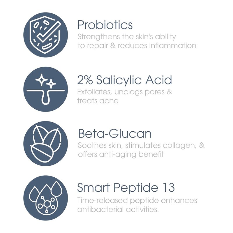Probiotic Clarifying Cleanser with 2% Salicylic Acid & Peptides - Gentle Foaming Face Wash | 5 oz