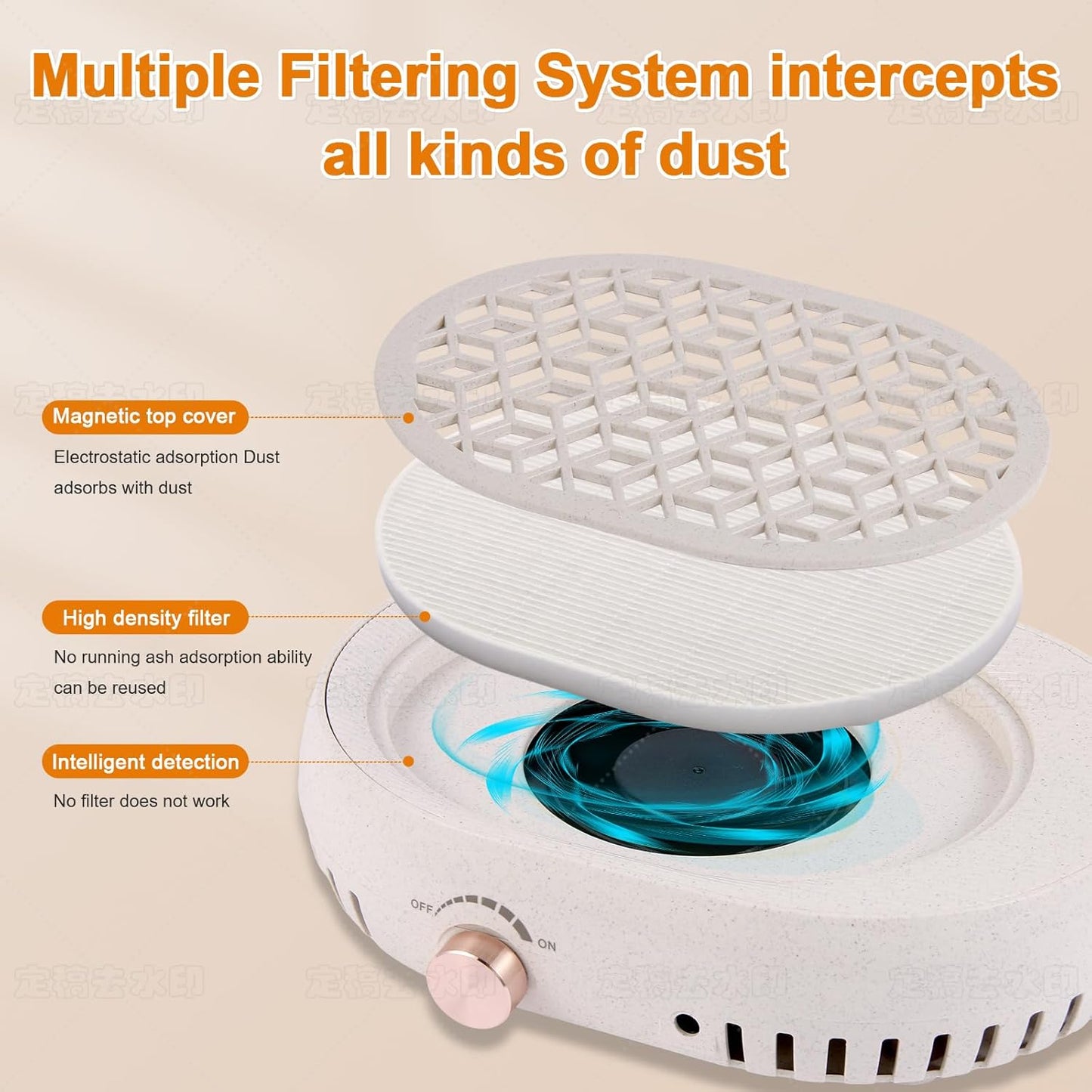 Nail Dust Collector - Voolex Low Noise Nail Fan with Reusable Filter | Professional Nail Art Tool for Salons