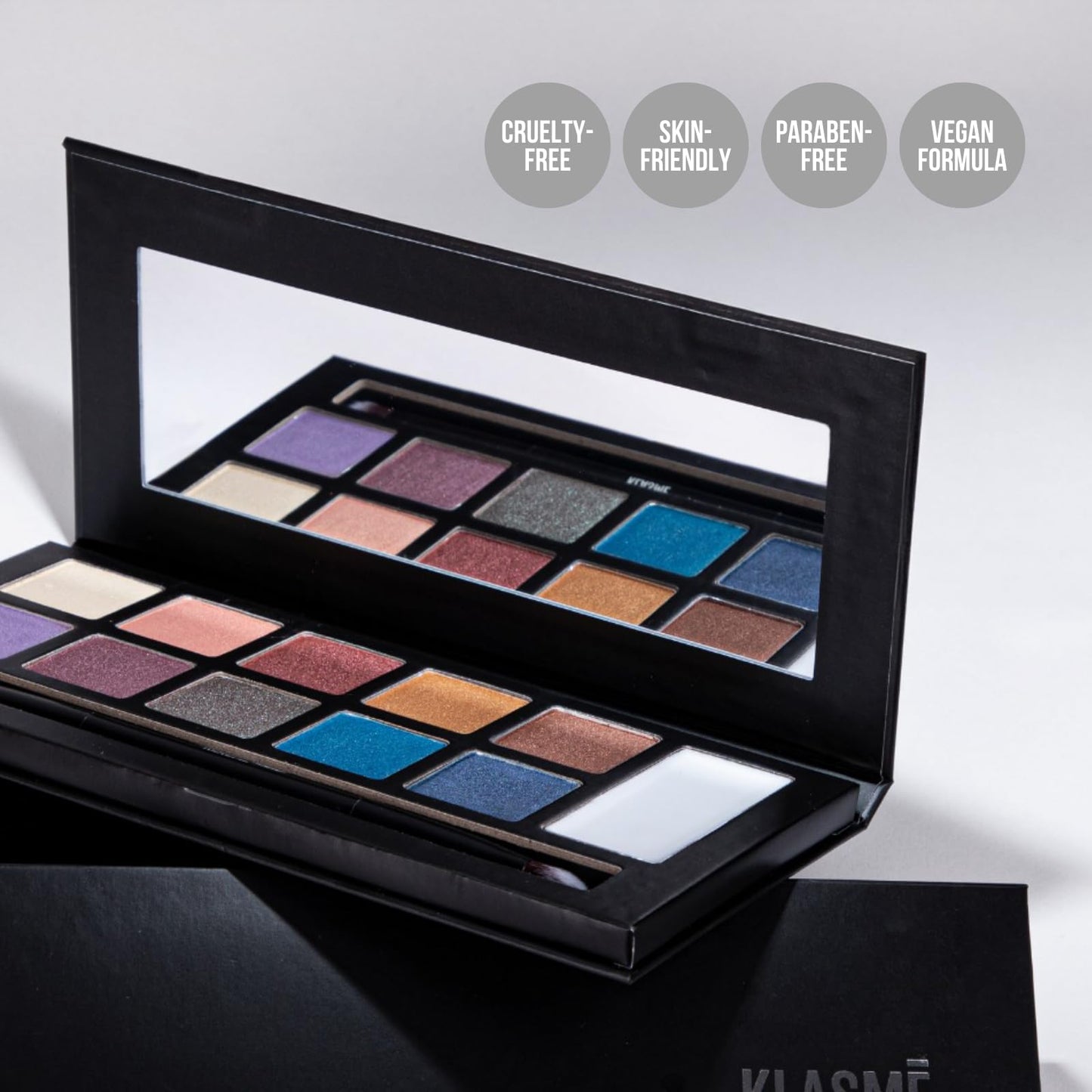 Klasme Endless Party Eyeshadow Palette | 10 Highly Pigmented Shimmer Shades | Vibrant Colors for Bold Looks | Includes Dual-Ended Brush & Primer