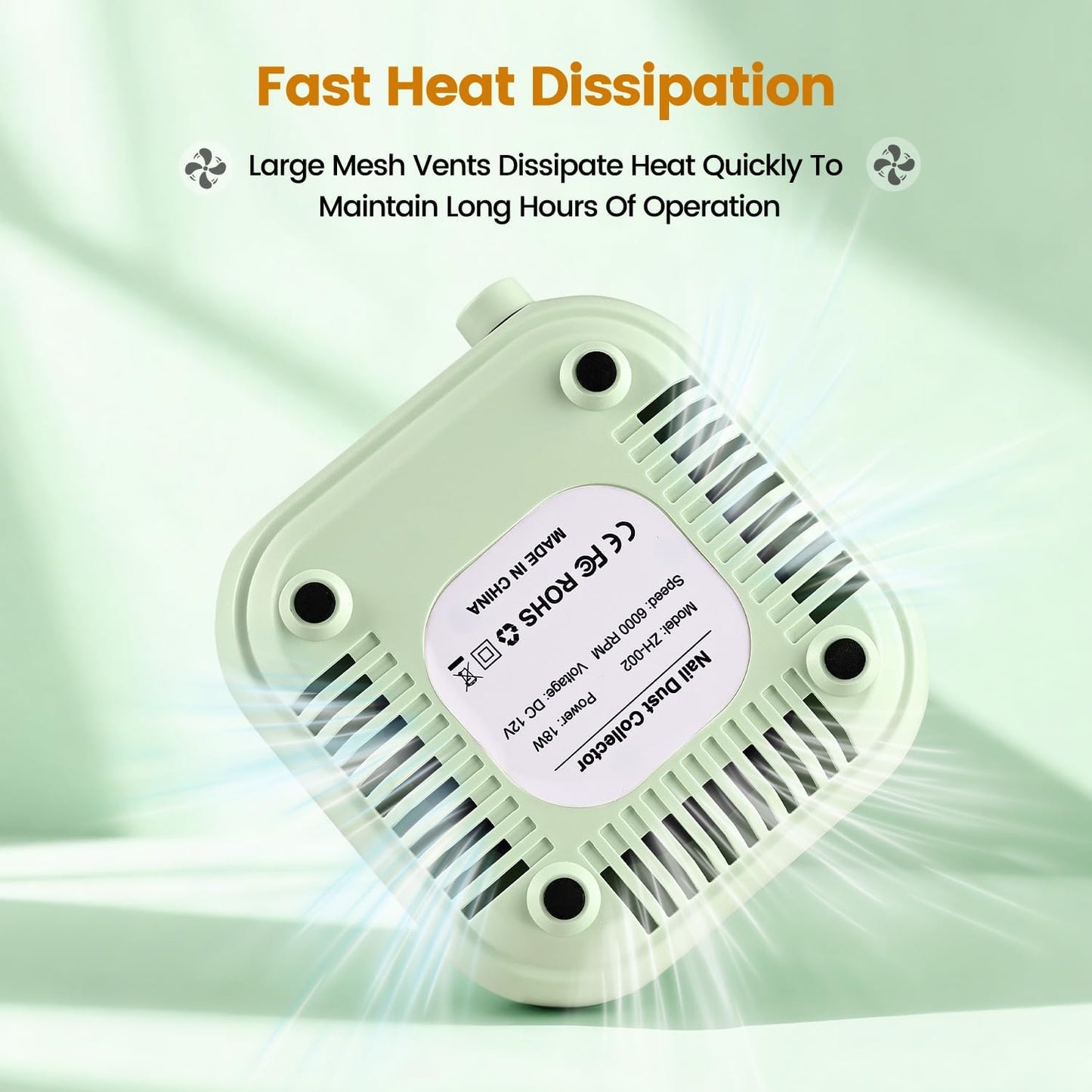 Mini Nail Dust Collector - 6000RPM Powerful Suction for Nail Salon | Portable & Compact Design, Green