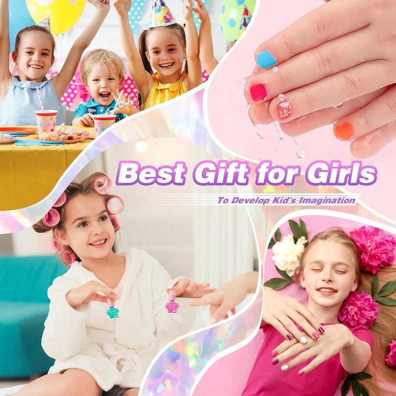 Kids Non-Toxic Nail Polish Set - Water-Based Peel Off Quick Dry 6 Colors | Perfect Birthday Gift for Ages 3+