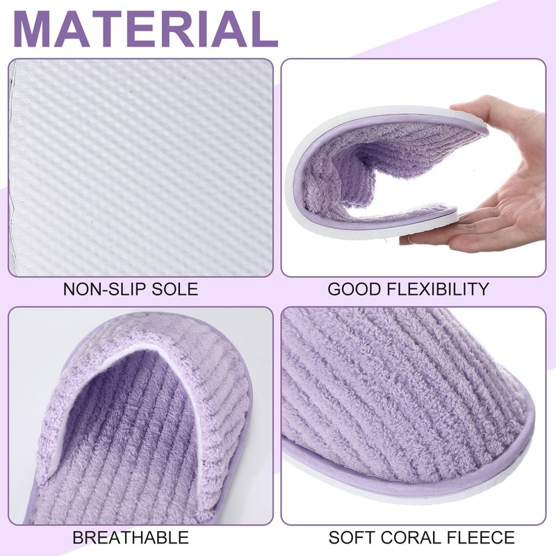 Panitay 20 Pairs Reusable Spa Slippers for Guests Washable House Slippers with Triple Layer Coral Fleece for Home Indoor Hotel Travel, Closed Toe (Purple)