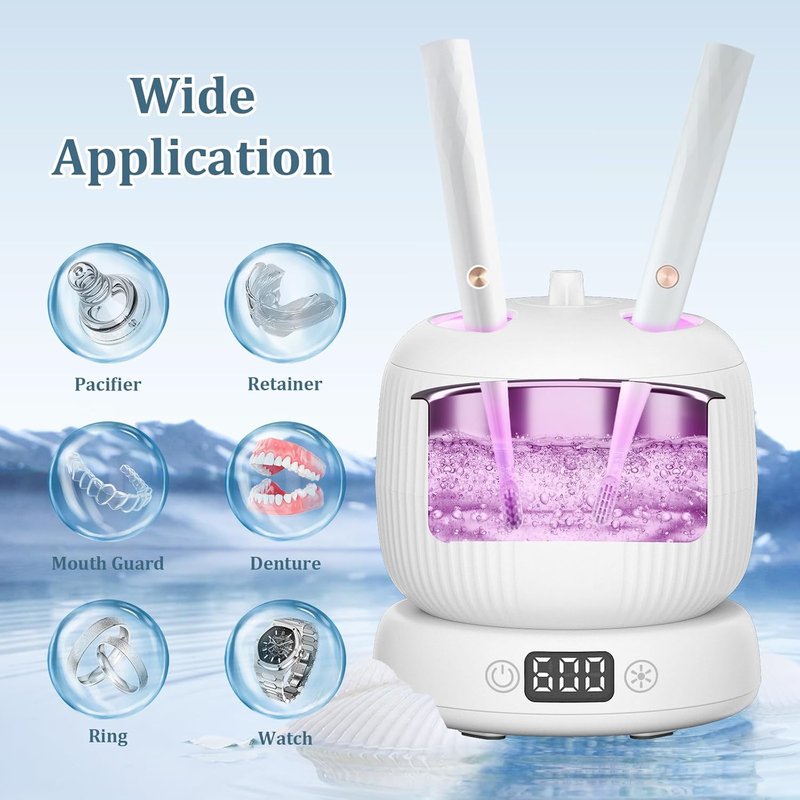 Ultrasonic Retainer Cleaner Machine - Portable 50kHz Dental Cleaner for Aligners, Braces & Jewelry | 4 Modes, Travel-Friendly
