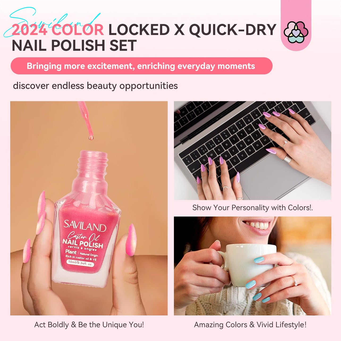 SAVILAND Fingernail Polish Set Quick Dry: 18 Color Pearl Nail Polish Set and Metallic Regular Nail Polish Kit with Base-Top Polish for Toe Nail DIY Home