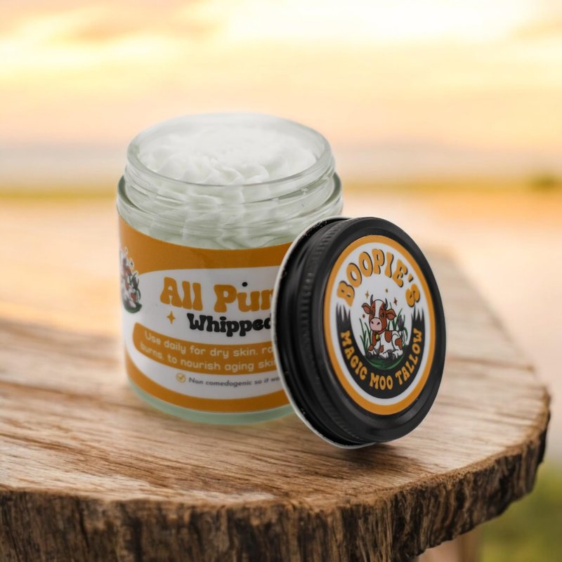 Magic Moo All Purpose Whipped Beef Tallow Skincare for Acne, Eczema, Dry Skin, Moisturizer, Stretch Marks & Hydration. Suet Tallow for Face with Organic Emu Oil. Contains All Organic Ingredients, 4oz
