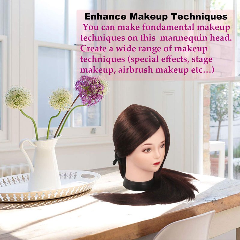 MYSWEETY Mannequin Head with 80% Real Human Hair, 23.5" Styling Training Head Manikin Cosmetology Head Hair Hairdressing Makeup Practice Doll Head with Clamp Holder and Tools